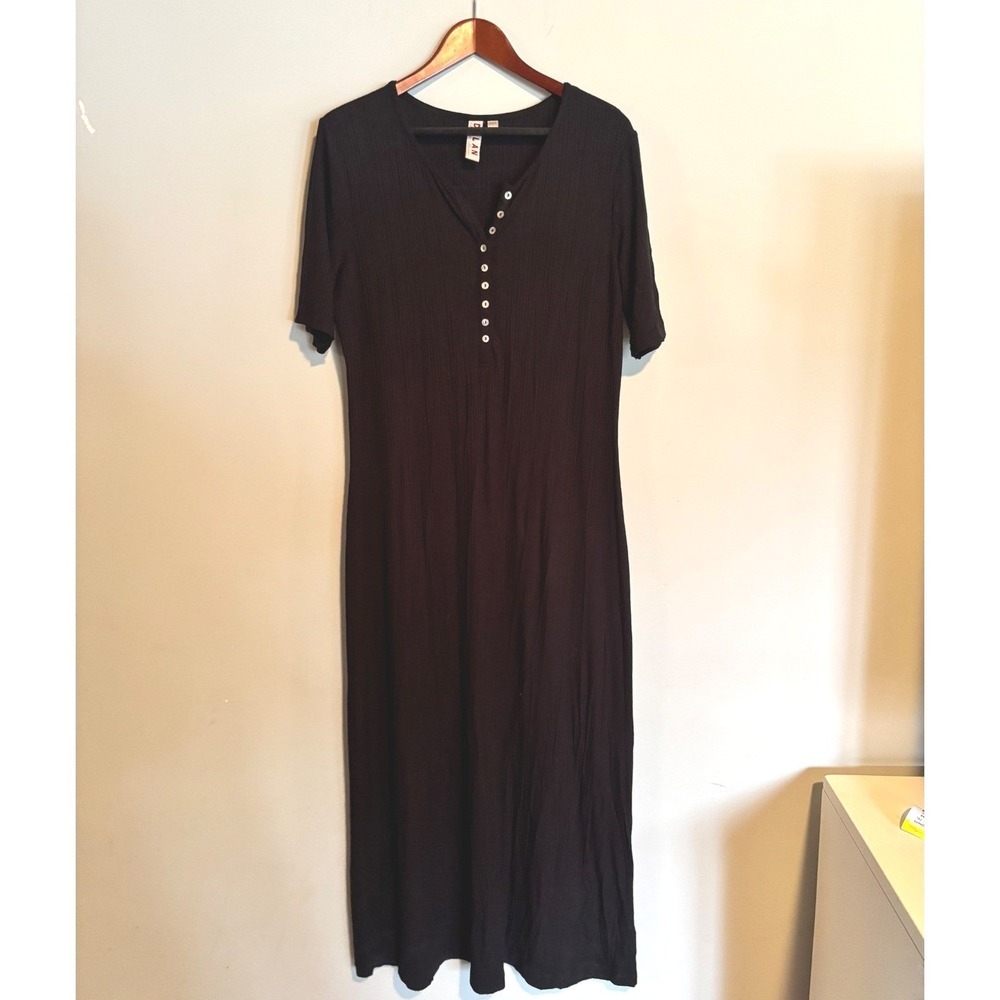 Dolan Left Coast Black Ribbed Henley Maxi Dress Casual Minimalist Womens L‎
